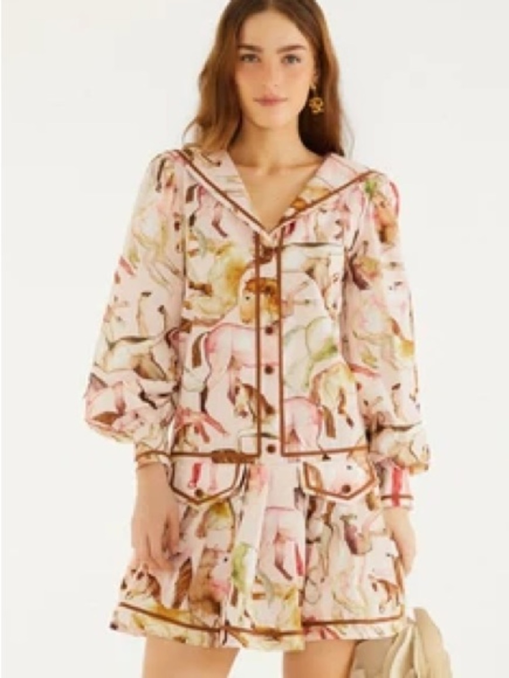 FARM Rio Rose Wild Horses Long Sleeve Mini Dress - Picture 9 of 10